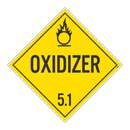 Nmc Oxidizer 5.1 Dot Placard Sign, Pk50, Standards: DOT 49 CFR 172.519, Hazardous Class 5 DL14UV50